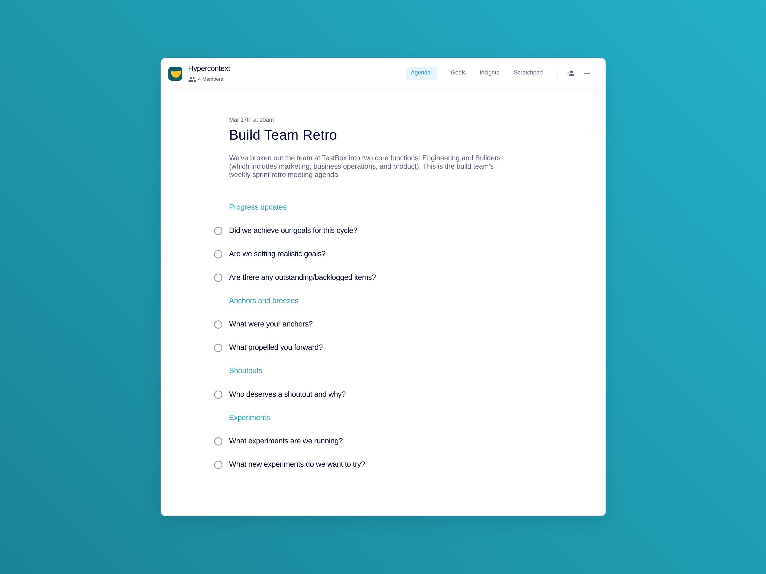 Build team retro template (8 topics and ideas) | Spinach
