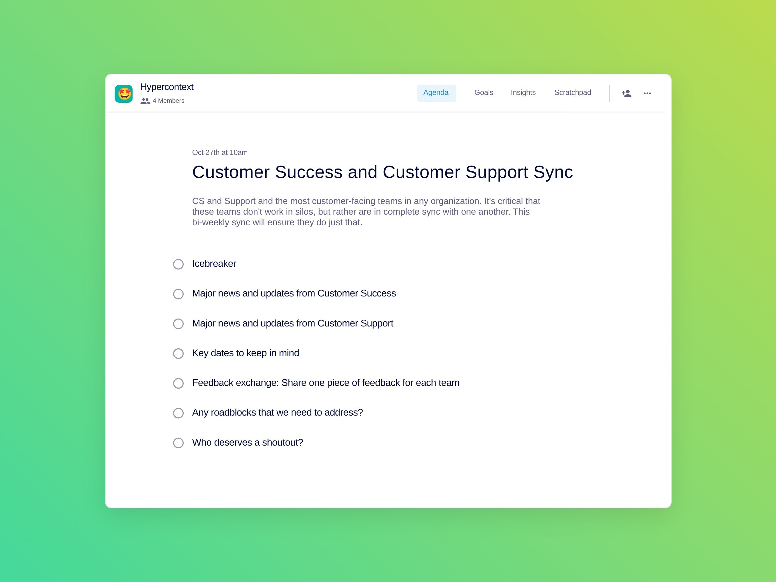 Customer success and customer support sync template (7 topics and ideas ...