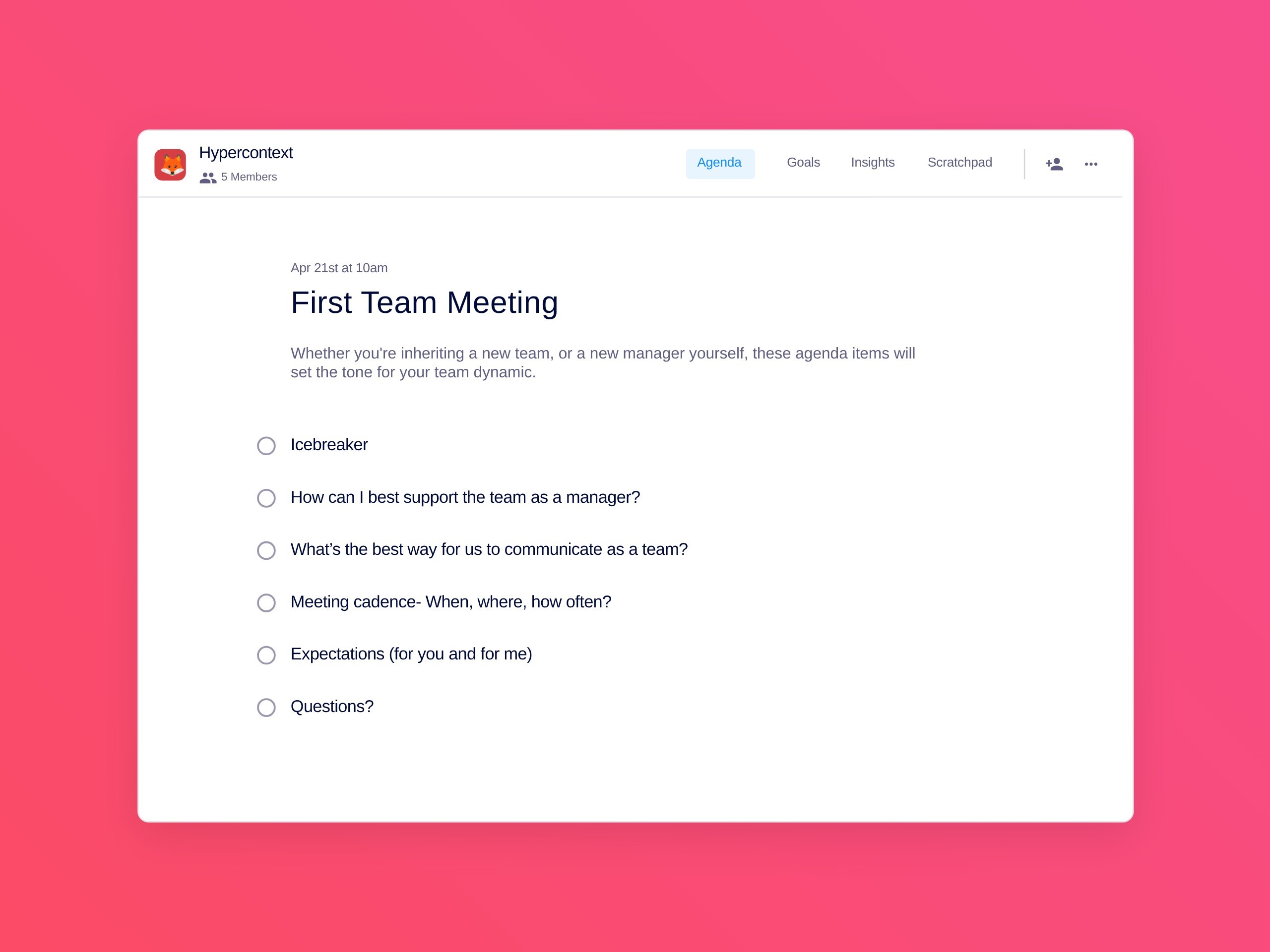 First team meeting template (6 topics and ideas) | Spinach