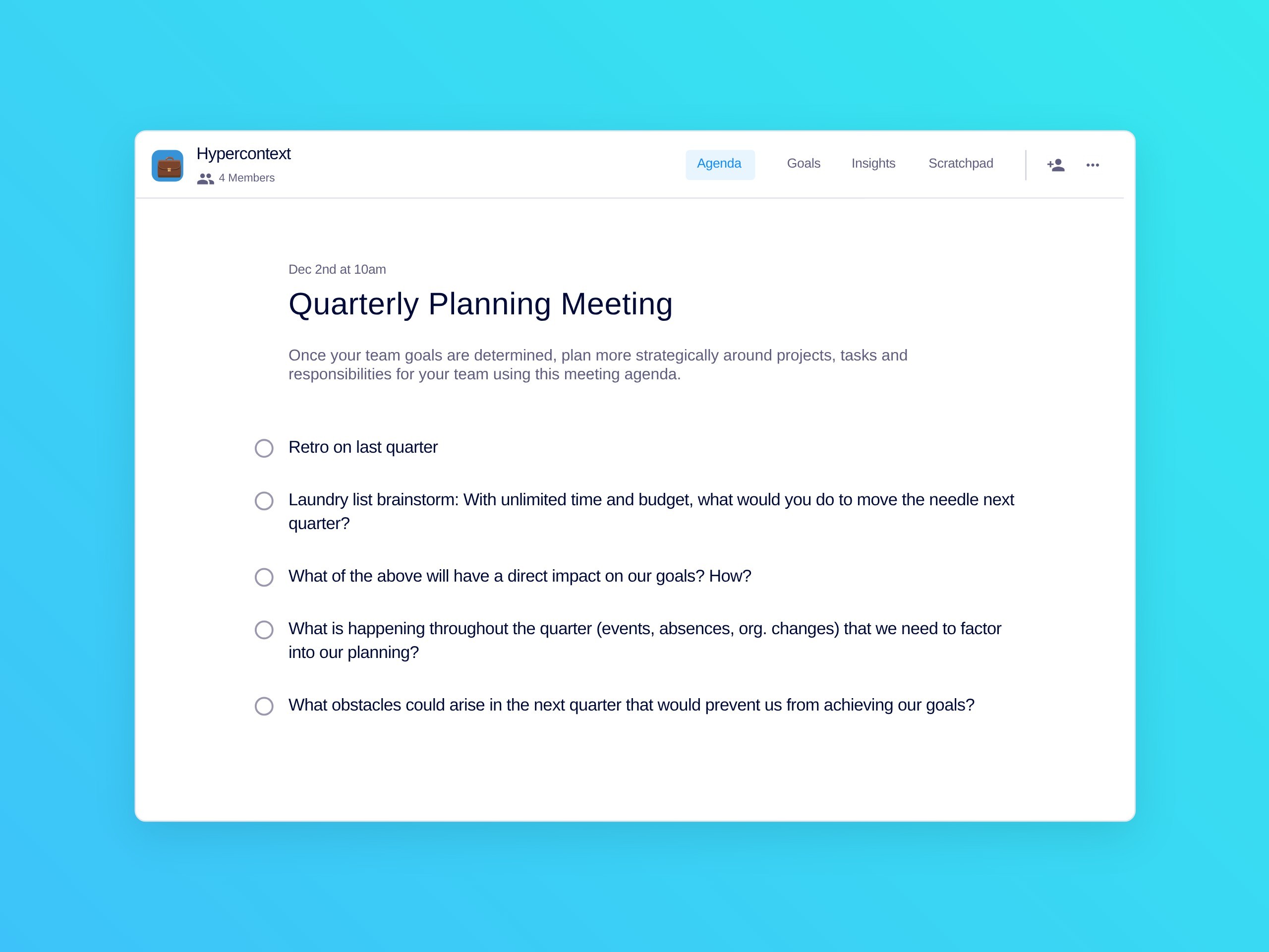 Quarterly planning meeting template (5 topics and ideas) | Spinach